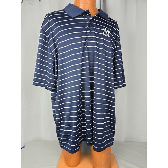 MLB NEW YORK YANKEES GENUINE MERCHANDISE 2XL MENS POLO SHORT SLEEVE STRIPED Navy - Picture 1 of 9